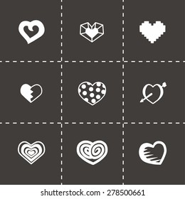 Vector hearts icon set on black background