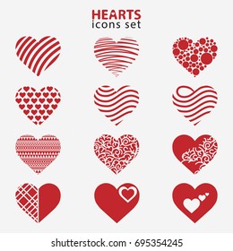 Vector hearts icons set. Collection of illustrations for St. Valentine's Day and declaration of love