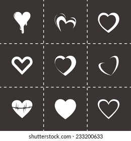 Vector hearts icons set on black background