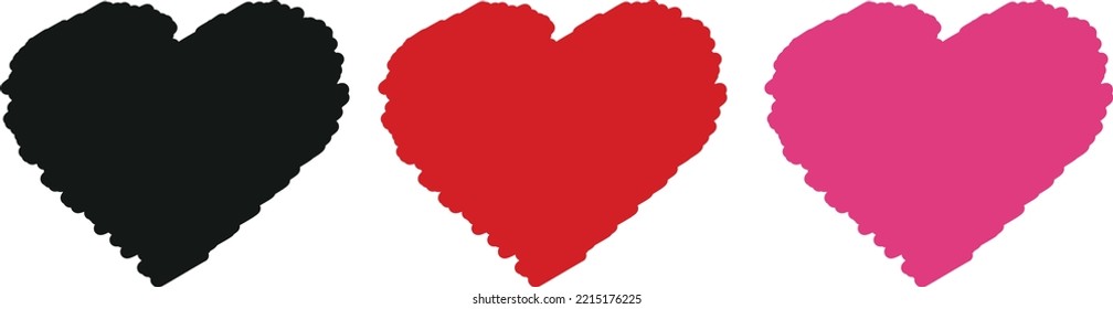 Vector hearts icons set. Simulation of marker drawing hearts isolated on white background. Love symbol