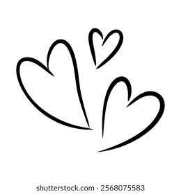 Vector hearts illustration in line art style. Graphic monochrome drawing. Hand drawn heart outline sketch, ink illustration. Design element for wedding invitation, Valentines day card, tattoo, logo