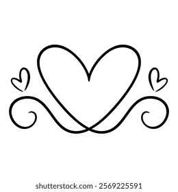 Vector hearts illustration in line art style. Graphic monochrome drawing. Hand drawn heart outline sketch, ink illustration. Design element for wedding invitation, Valentines day card, tattoo, logo