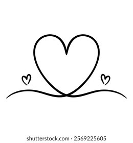 Vector hearts illustration in line art style. Graphic monochrome drawing. Hand drawn heart outline sketch, ink illustration. Design element for wedding invitation, Valentines day card, tattoo, logo