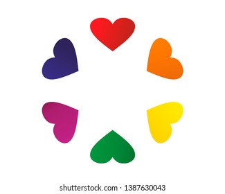 Vector hearts illustration on rainbow background, LGBT love celebration