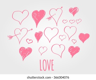 Vector  hearts love set. Hand drawn elements