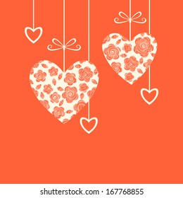 Vector hearts made from small flowers of doodles. Romantic hand drawn cute background. Original greeting card Valentine's Day and wedding. Abstract illustration in pencil sketch style with text box