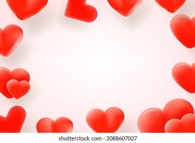 Vector hearts on white background. Greeting card template with copy space. Happy Valentines day 