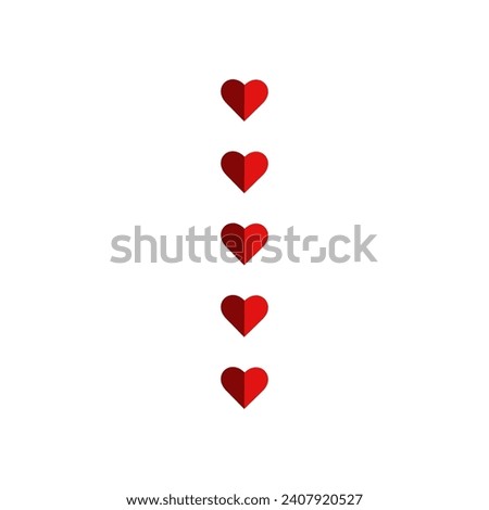 Vector hearts in one row of red color on a white background