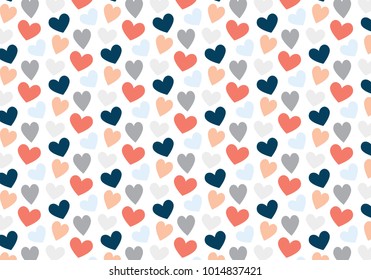 Vector hearts pattern in blue, gray, red and pink colors palette. Valentine background