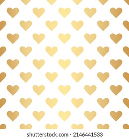 Vector hearts pattern, gold and white geometric repeat, endless repeating tile, golden wallpaper. White and gold design.