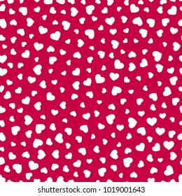 Vector hearts pattern. Valentine's day background. Abstract seamless texture with small scattered white hearts on red backdrop. Festive repeat design for decoration, gift paper, covers, greeting cards