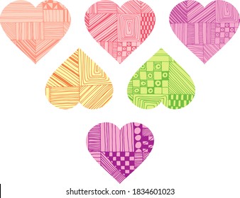 vector hearts with patterns, set for valentines day, character set of love, love symbol, 14 february