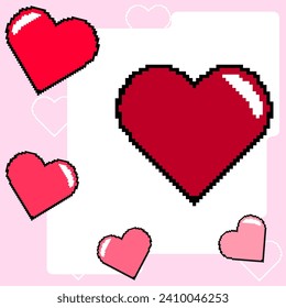 Vector hearts in pixel art style