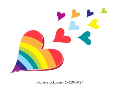 Corazones vectoriales en colores arcoiris aislados en fondo blanco