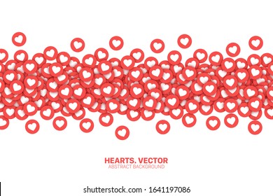 Vector Hearts Red Flat Icons Isolated On White Background. Lot Of Likes Conceptual Abstract Illustration. Love Design Template. Social Media Network Backdrop svg