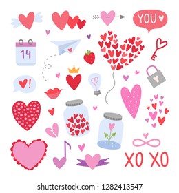 Vector hearts and romantic illustrations set on white background. Cute St. Valentine's Day and weddings collection