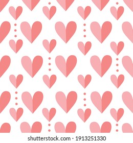 Vector hearts seamless pattern in paper cut style on a white background for valentines day wedding birthday or for all times Can be used for products wrapping paper wallpaper card template or any else