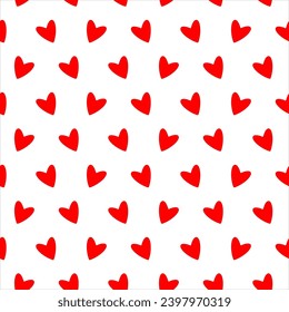 Vector hearts seamless pattern. Simple repeating texture with chaotic red hearts. Stylish hipster texture with red hearts. Doodle heart seamless pattern for Valentine day, wedding, date, xmas, easter.