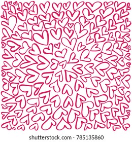 Vector hearts set in a circular composition with a place for your text Hand drawn. Happy Valentines day card, romantic quote for design greeting cards, tattoo, holiday invitations
