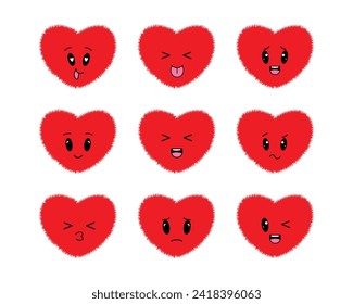 Corazones vectoriales. Diferentes emociones kawaii. Concepto de San Valentín