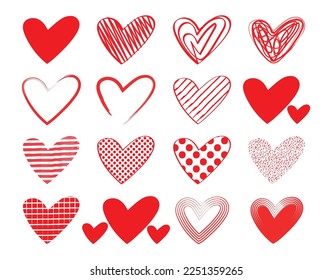 Vector hearts set. Flat, cartoon and line heart symbols. Isolated illustration collection.