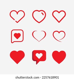 Vector hearts set. flat and line heart symbols. isolated illustration. collection