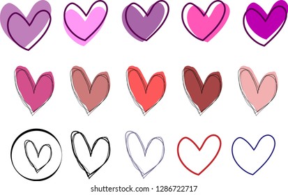 Vector hearts set. Hand drawn icons and illustrations. Design elements for Valentine's day.