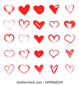 Vector hearts set. Hand drawn. Set of heart icons, hand drawn icons and illustrations for valentines and weddings isolated on white background. Vector illustration for your graphic design.