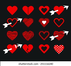 Vector hearts set. Hand drawn design