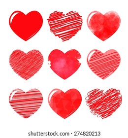 Vector hearts set. Hand drawn.