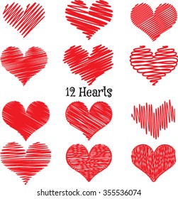 Vector hearts set. Hand drawn.