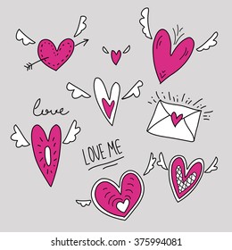 Vector hearts set. Hand drawn.