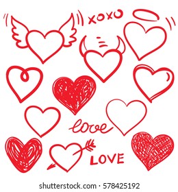 Vector hearts set. Hand drawn