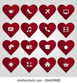 Vector hearts set with icons