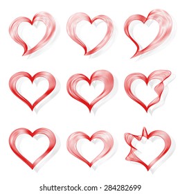 Vector hearts set. Nine stylized red hearts. No background.
