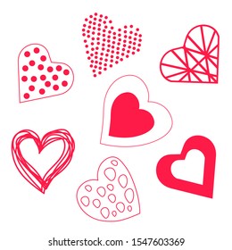 Vector hearts set. Red hearts. Vector illustration. Print pattern. 