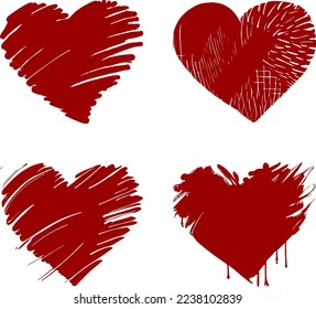 Vector hearts set. Set of stylized hearts. Hand drawn.Love concept,grungy.