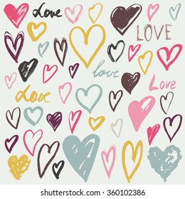 Vector hearts set. Watercolor hand drawn illustration.