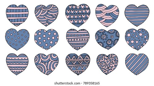 vector hearts set for wedding and valentine design in flat and doodle style for your web design.