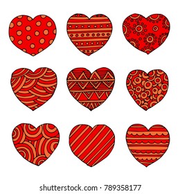 vector hearts set for wedding and valentine design in flat and doodle style for your web design.