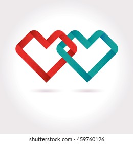 Vector Hearts Tied Ribbon Origami Logo Design Template. Valentine day icon
