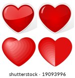 Vector: hearts. The upper two are glossy and have 3d effects. The other two have blending colors and shapes. Jpg version, see my portfolio please.