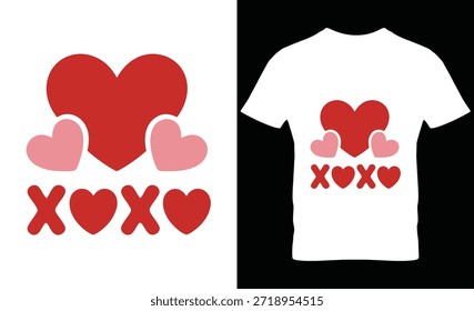 Vector hearts and XOXO text on white shirt and background, love theme