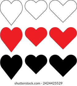Vector corazones.Colección de ilustraciones de corazón, Conjunto de iconos de símbolo de amor, vector de símbolo de amor.