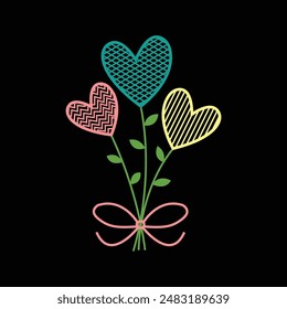Vector Heart-shape flowers bouquet with green leaf.