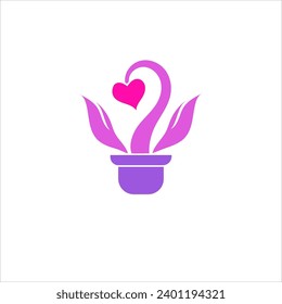 vector of heart-shaped flowers combined with pink swans in the form of a logo, good for icons, banners, covers, logos