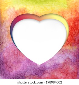 Vector heart-shaped frame on watercolor background