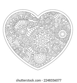 Vector Heart-shaped mandala pattern for Valentine's day. Anti-stress coloring book page for adults