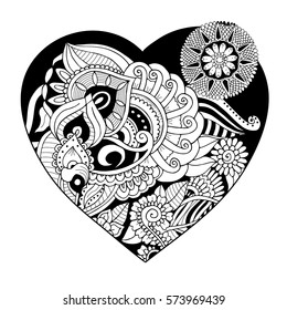 Valentines Day Heart Zentangle Black White Stock Vector (Royalty Free ...