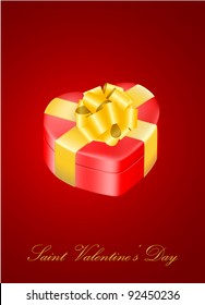 vector heart-shaped present box with golden bow, may e used as a Saint Valentine's greeting card